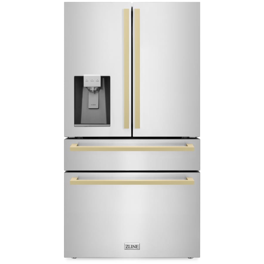 ZLINE Autograph Edition 36 Inch Wide 21.6 Cu. Ft. Energy Star Certified French Door Refrigerator in Stainless Steel with Champagne Bronze Square Handles Stainless Steel / Champagne Bronze