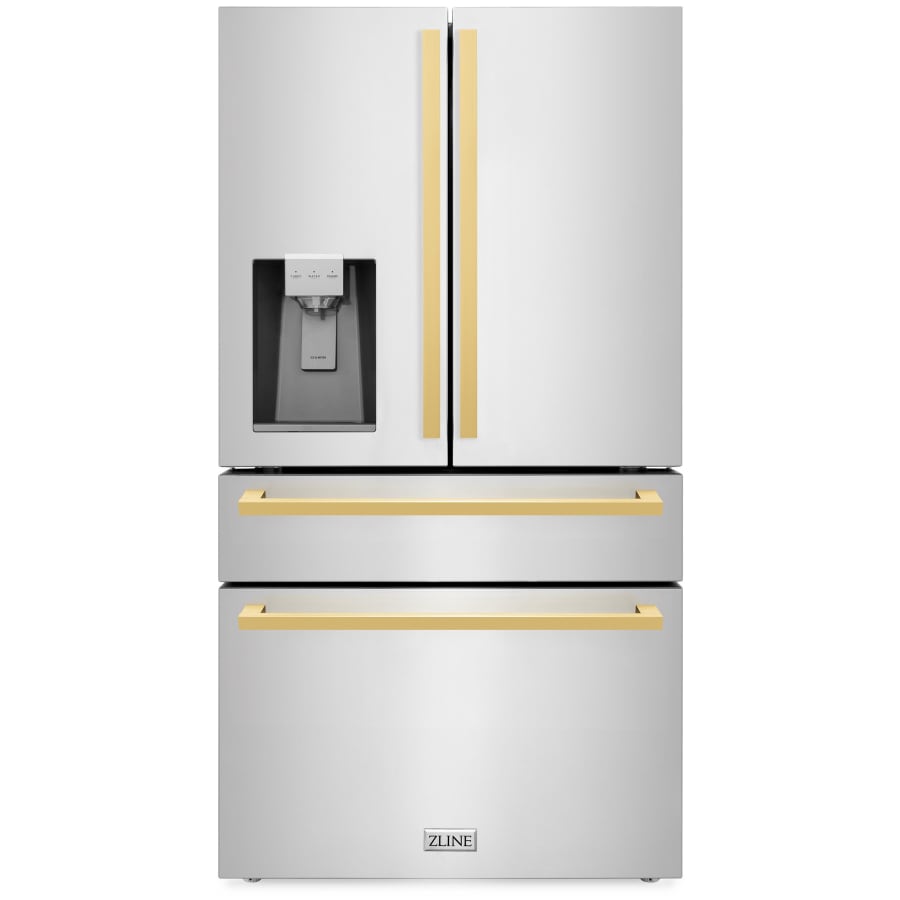 ZLINE Autograph Edition 36 Inch Wide 21.6 Cu. Ft. Energy Star Certified French Door Refrigerator in Stainless Steel with Polished Gold Square Handles Stainless Steel / Polished Gold