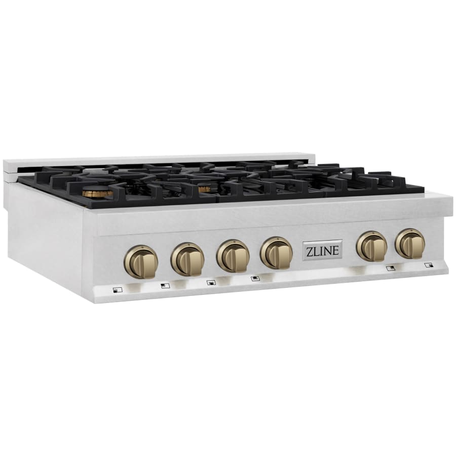 ZLINE Autograph Edition 36 Inch Wide 6 Burner Natural Gas Rangetop with LP Conversion Kit Fingerprint Resistant Stainless Steel / Champagne Bronze