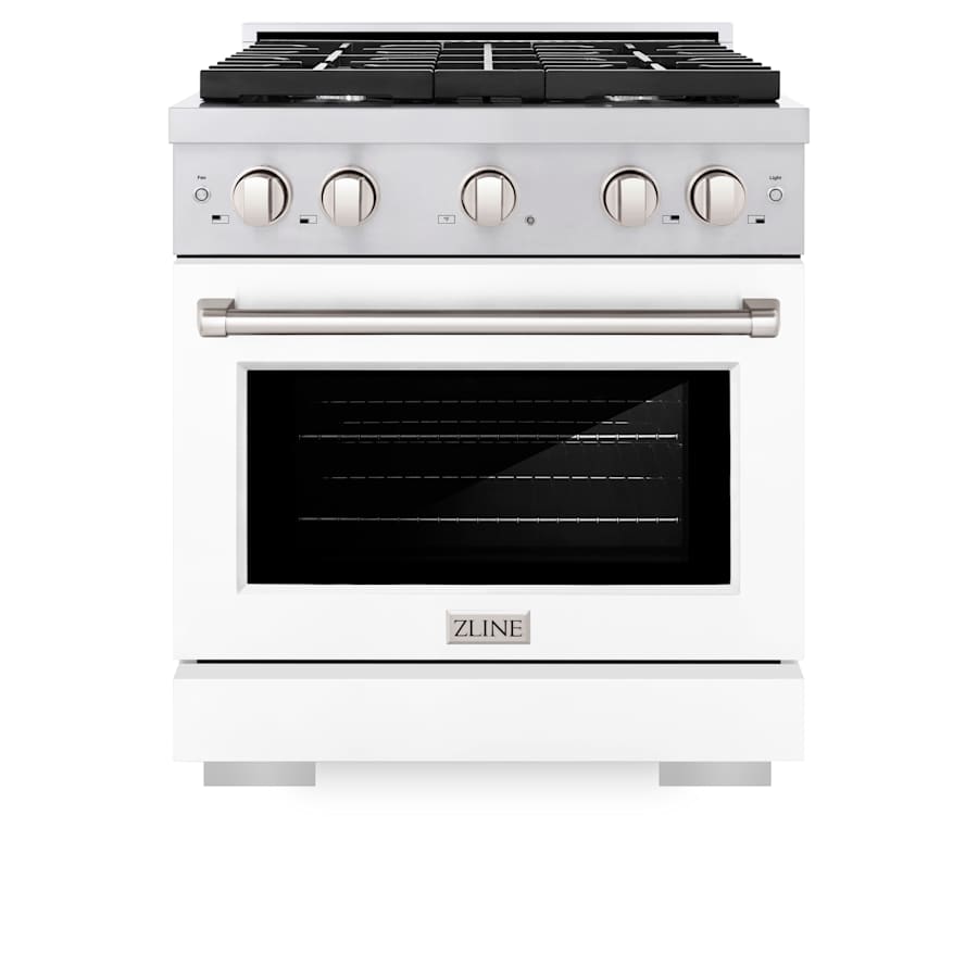 ZLINE 30 Inch Wide 4.2 Cu. Ft. Free Standing Dual Fuel Range with Fast Preheating and White Matte Door Stainless Steel / White Matte
