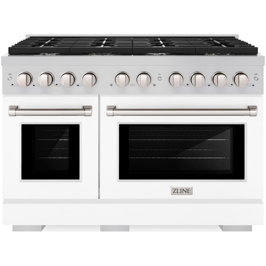 ZLINE Paramount 48 Inch Wide 6.7 Cu. Ft. Free Standing Gas Range with Italian-Made Sealed Burners and White Matte Door Stainless Steel / White Matte