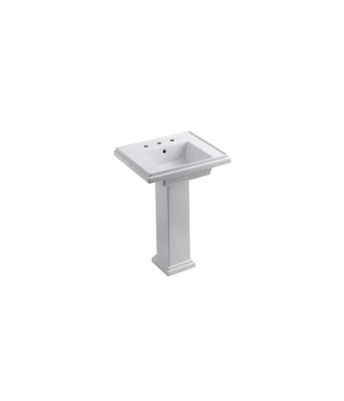 Kohler K284410 White Tresham 24" Pedestal Bathroom Sink with Single Faucet Hole and Pedestal