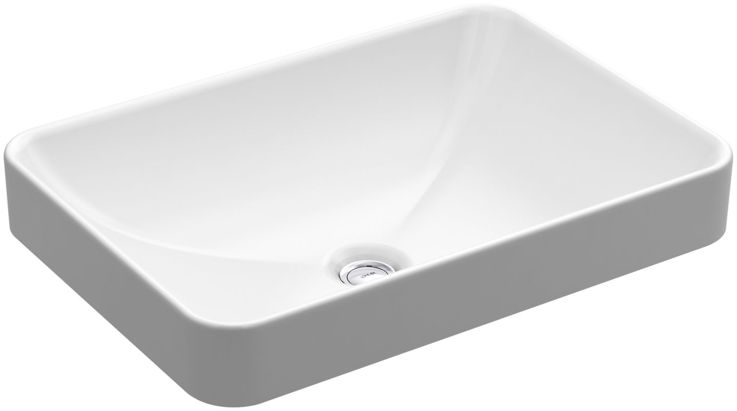 Kohler K53730 White 225/8" Vox Rectangle Vessel Sink with Overflow