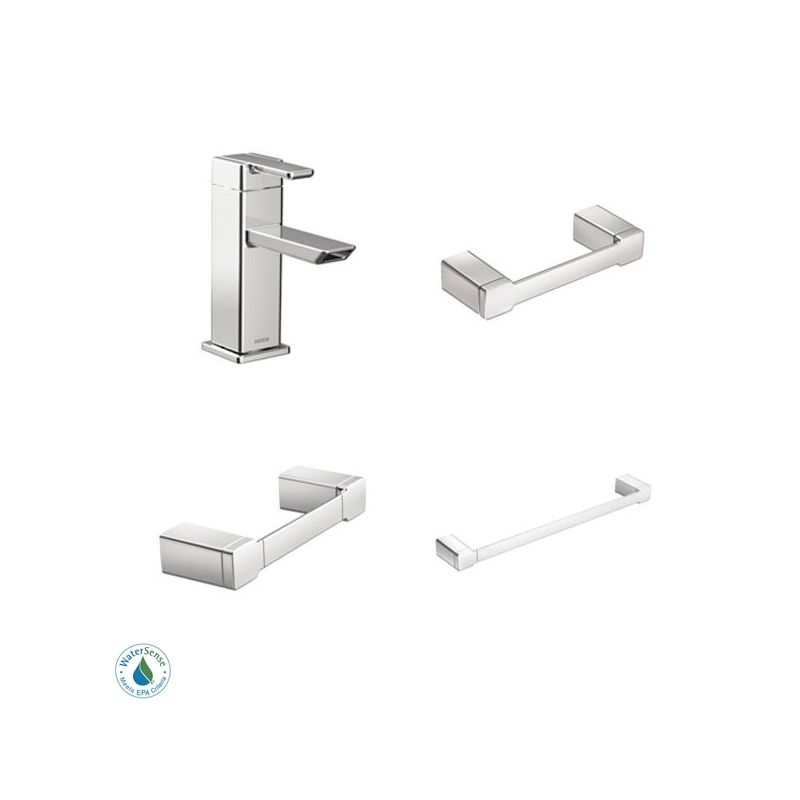 Moen 90 Degree Faucet and Accessory Bundle 1CH Chrome with Single Hole Bathroom Faucet, Toilet