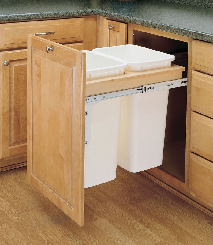 RevAShelf 4WCTM2150DM2 White 4WCTM Top Mount Double Bin Trash Can