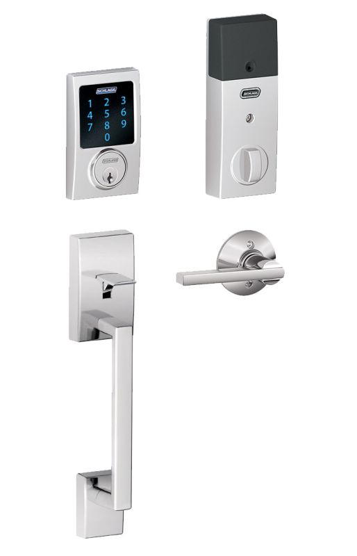 Schlage FE469NXCEN625LAT Bright Chrome Connect Century Touchscreen Handleset with Latitude Lever