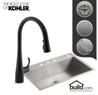 Kohler K-3821-4/K-596-BL Matte Black Faucet Vault Kitchen Kit with 33