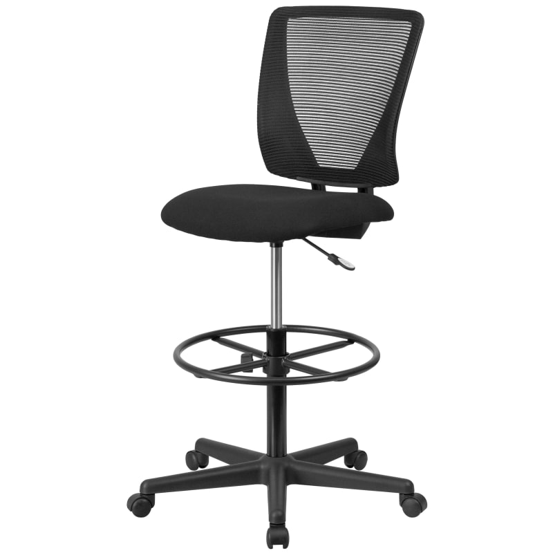 Flash Furniture Ergonomic Mid-Back Mesh Drafting Chair with Black Fabric Seat and Adjustable Foot Ring