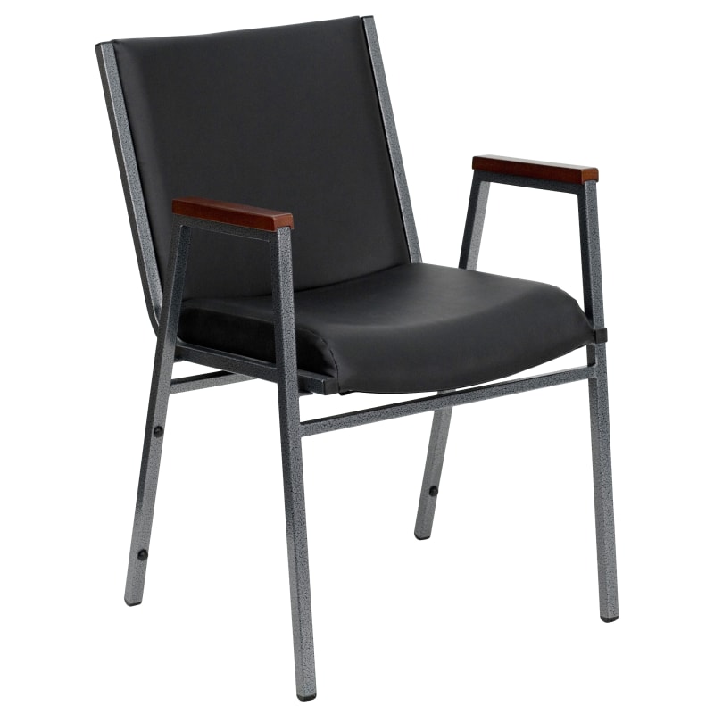 Heavy Duty Padded Black Vinyl Stack Chair w/Arms