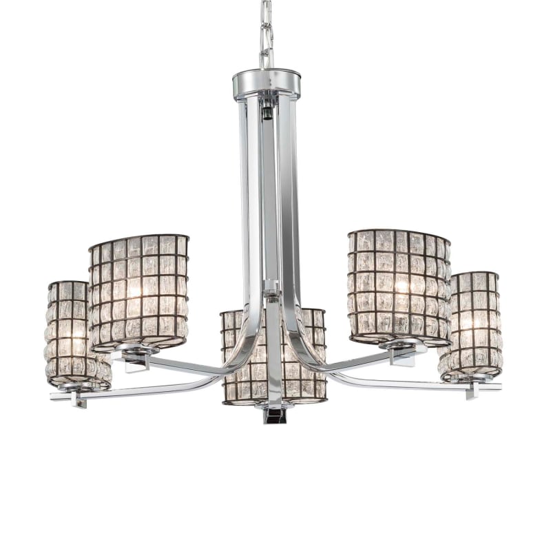 Wire Glass Aria 5 Light Chandelier, CylinderFlat, Nickel, GridClear Wire Glass Aria 5 Light Chandelier, CylinderFlat, Nickel, GridClear