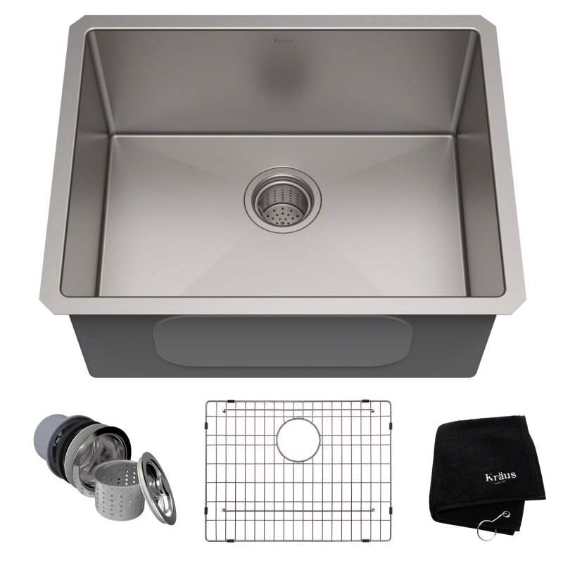 KRAUS Kitchen All-in-One Undermount Stainless Steel 23x18x10 0-Hole Single Bowl Kitchen Sink silver KHU101-23