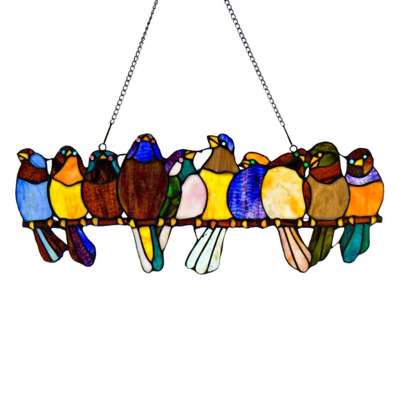 River Of Goods 9.25" Tiffany Style Stained Glass Birds On A Wire Window Panel