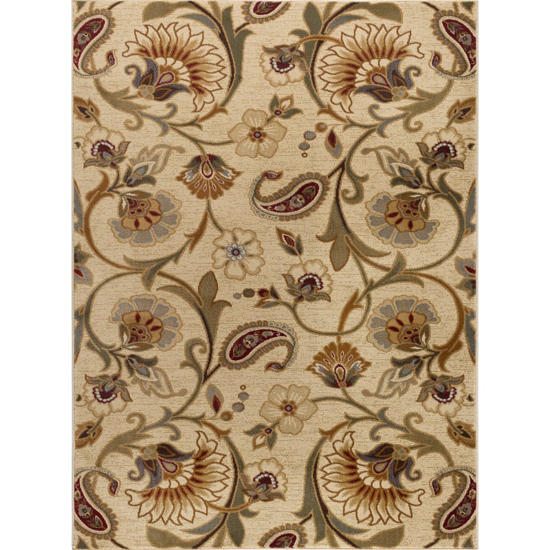 Tayse Impressions Area Rug 7772 Ivory Flower Vines 7  10  x 10  3  Rectangle