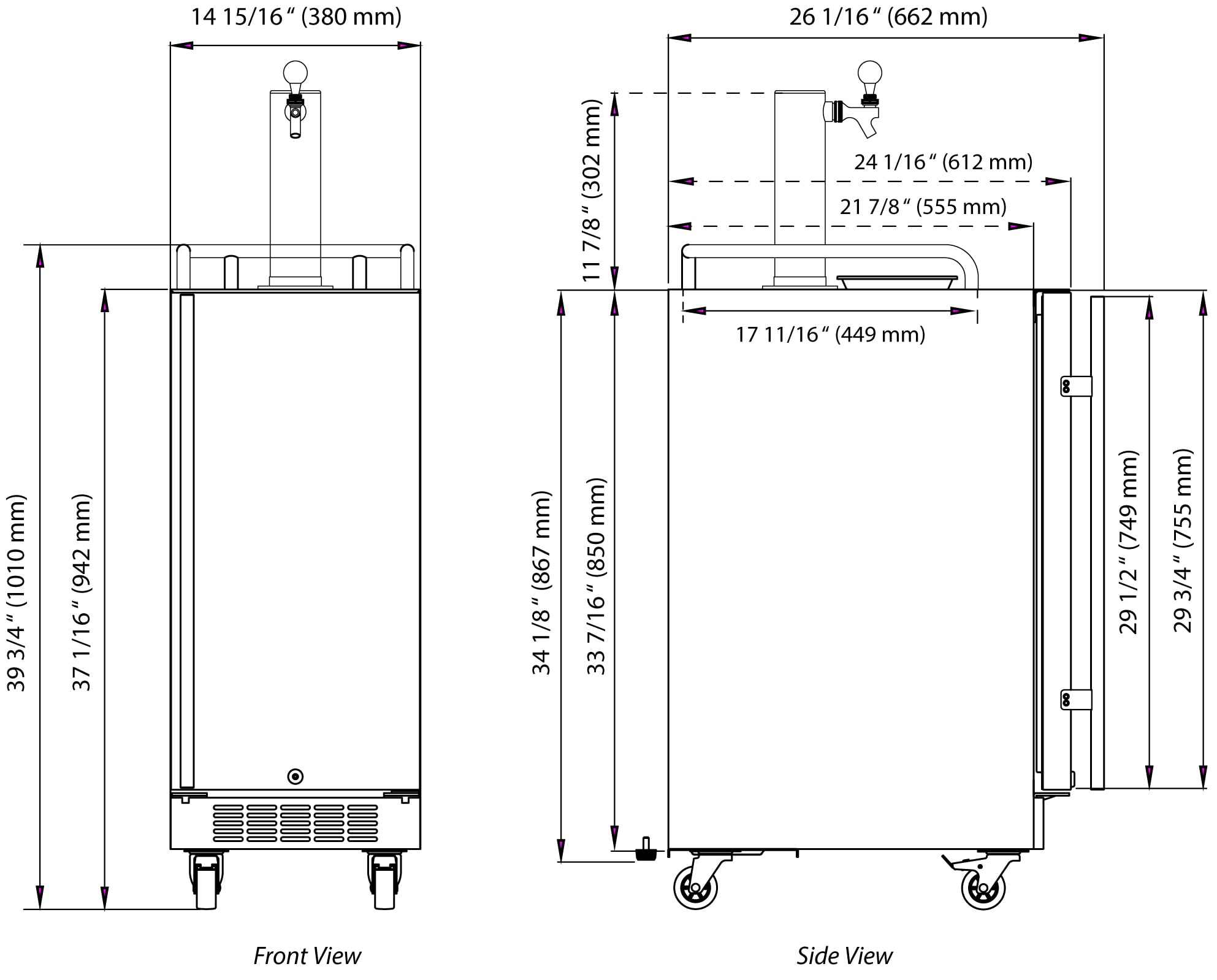 EdgeStar KC1500BL :: 15-Inch Black Stainless Steel Kegerator co2 keg tap diagram 