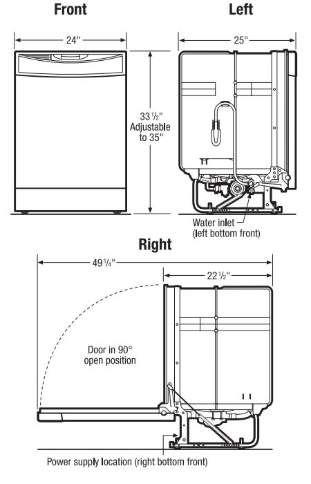frigidaire dishwasher dimensions