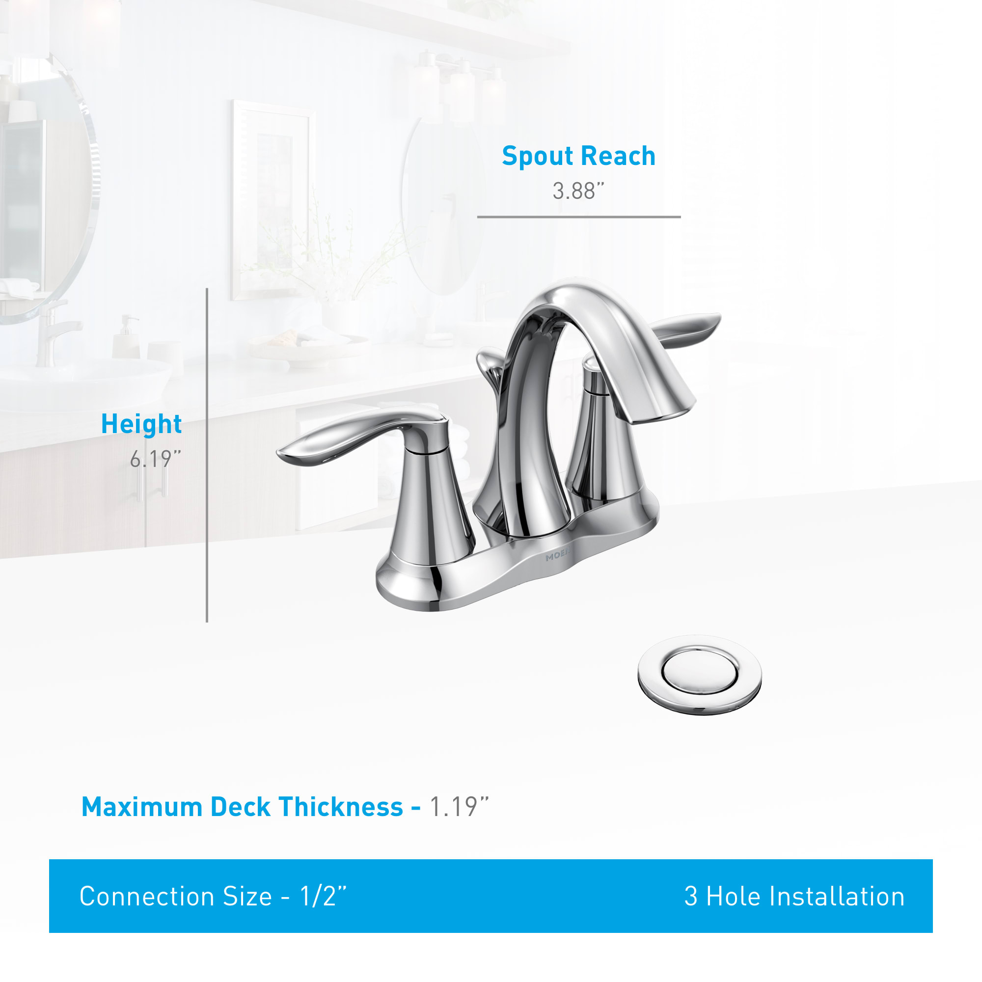 MOEN Eva 4 in. Centerset 2-Handle High-Arc Bathroom Faucet in Brushed Nickel  6410BN - The Home Depot