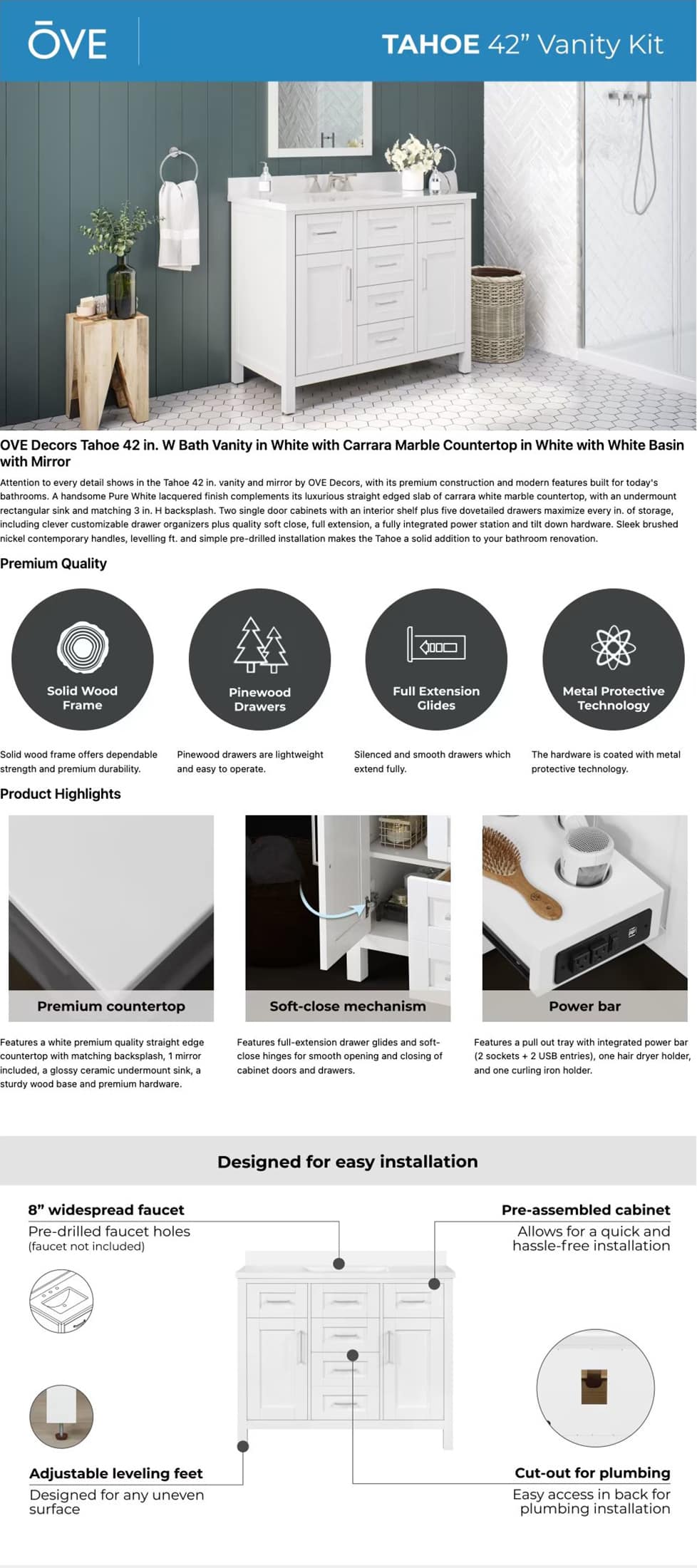Ove Decors 42 Inch Vanity Kit Details