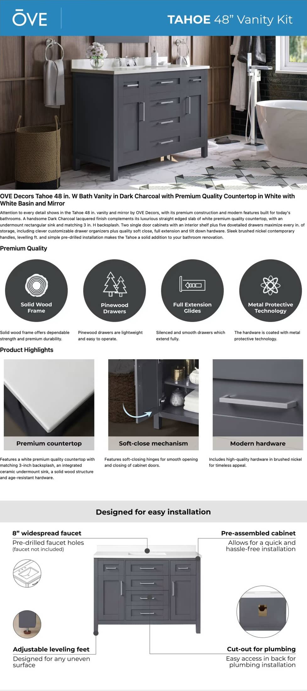 Ove Decors 48 Inch Vanity Kit Details