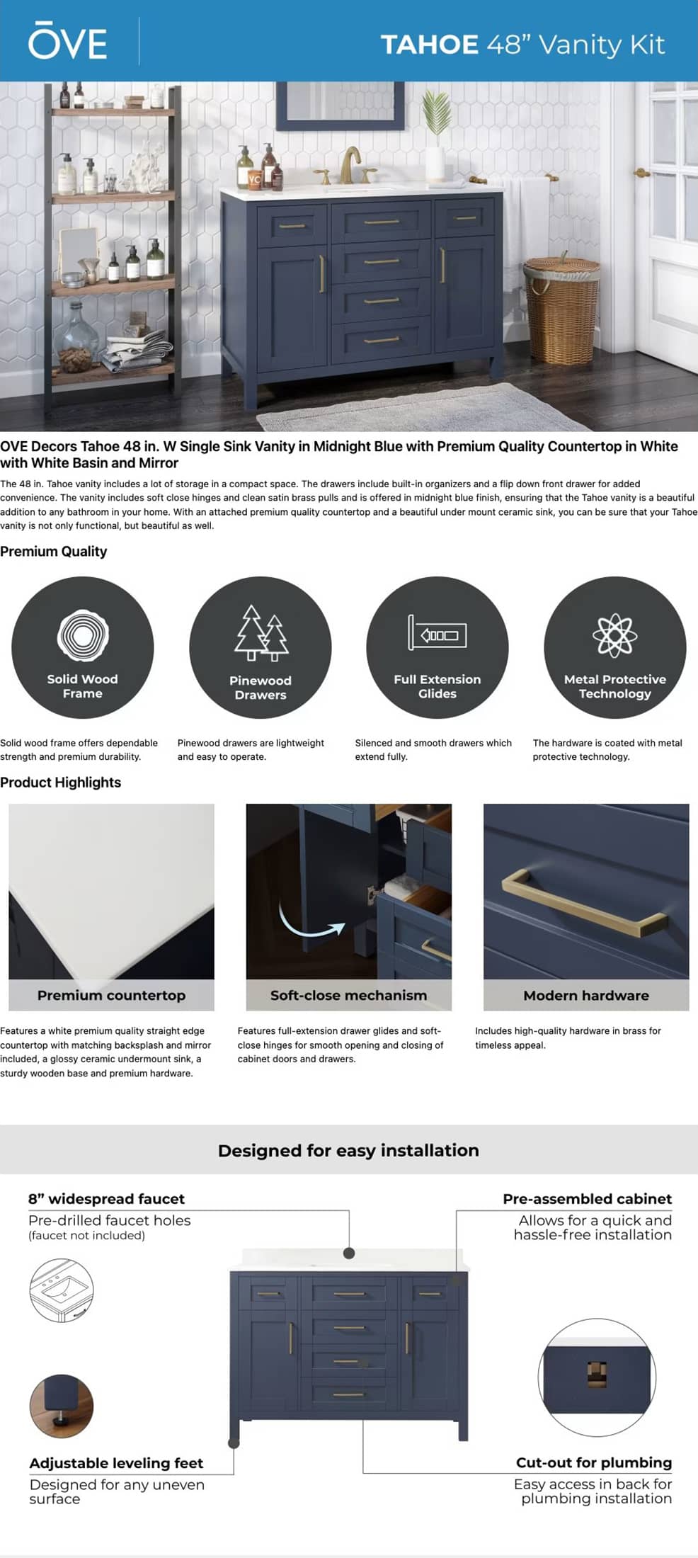 Ove Decors 48 Inch Vanity Kit Details