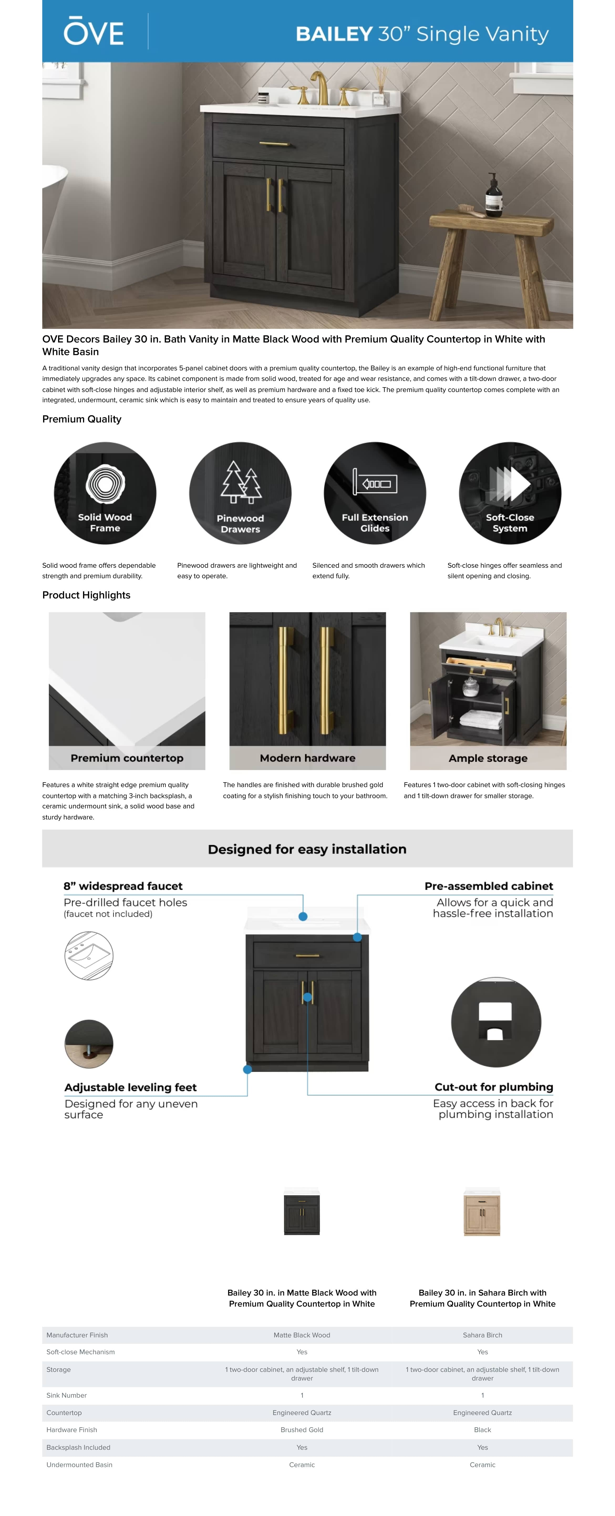 Ove Decors Single Vanity Details