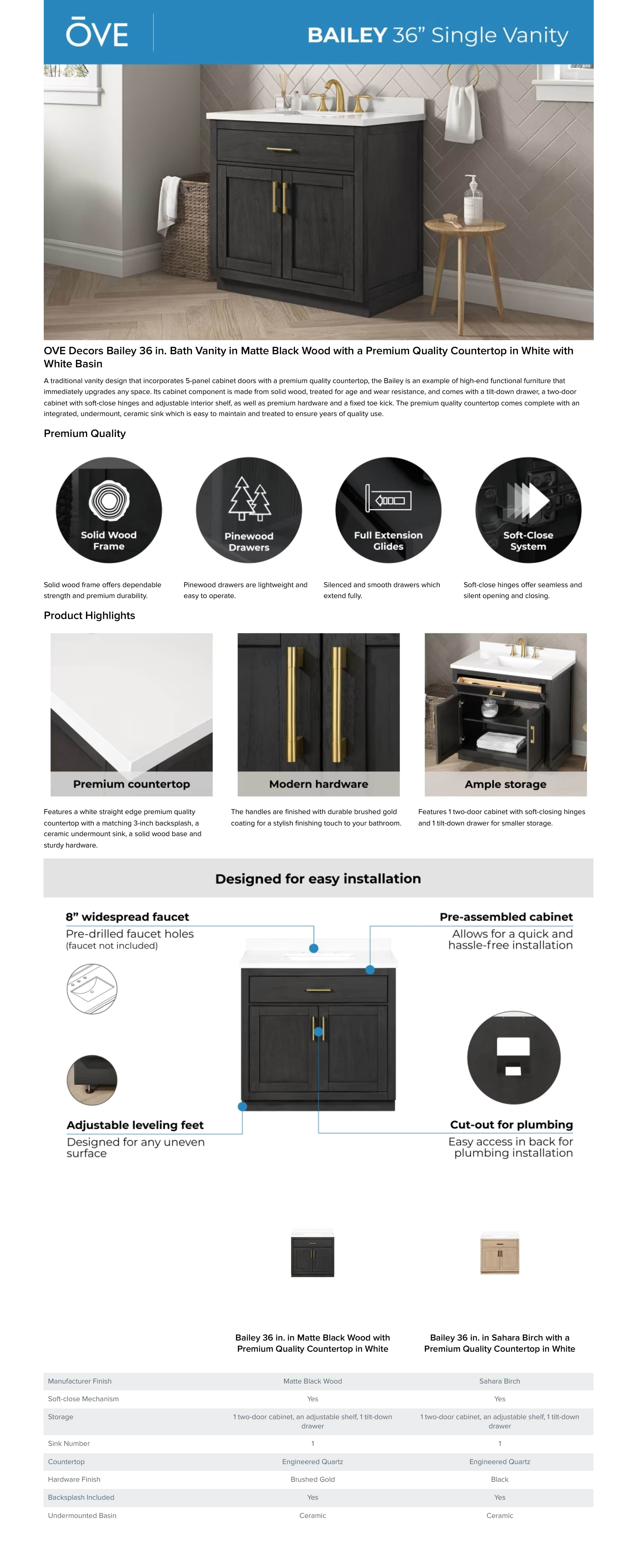 Ove Decors Single Vanity Details