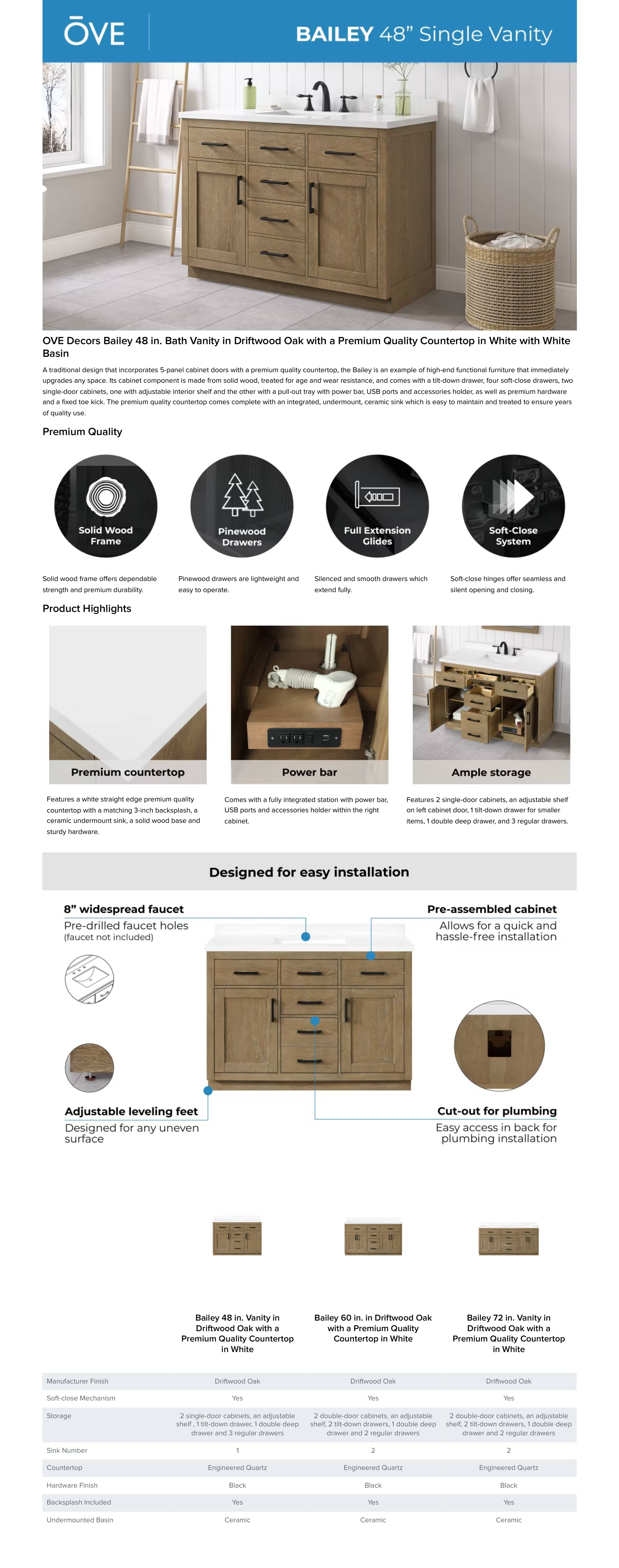 Ove Decors Single Vanity Details