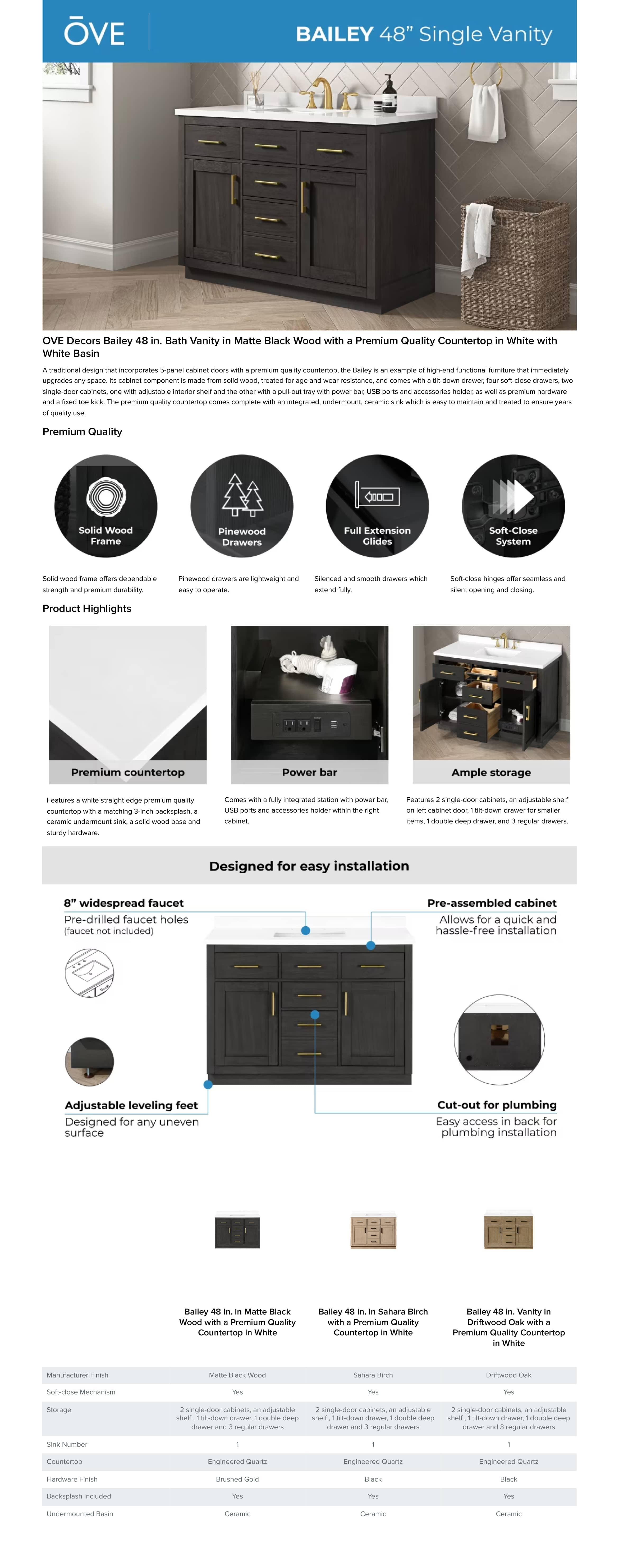 Ove Decors Single Vanity Details