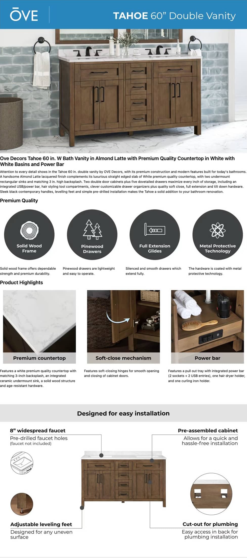 Ove Decors 60 Inch Double Vanity Details