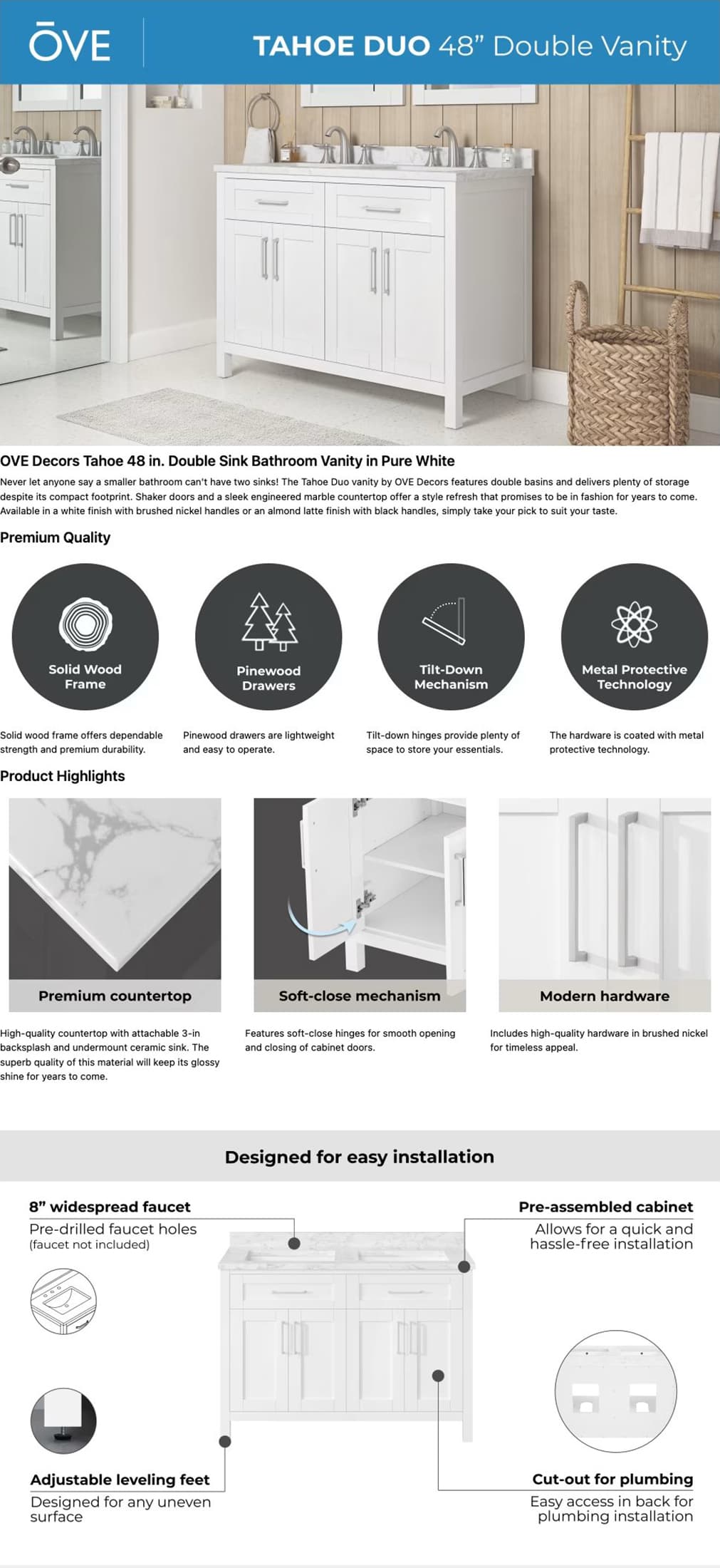 Ove Decors 48 Inch Double Vanity Details