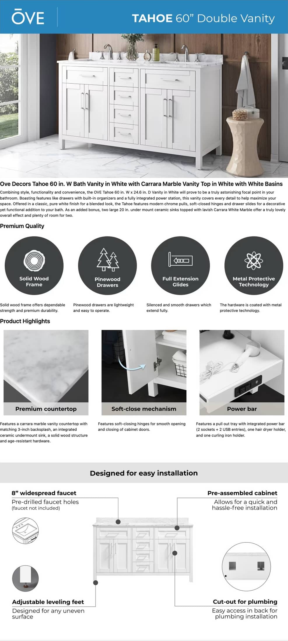 Ove Decors 60 Inch Double Vanity Details