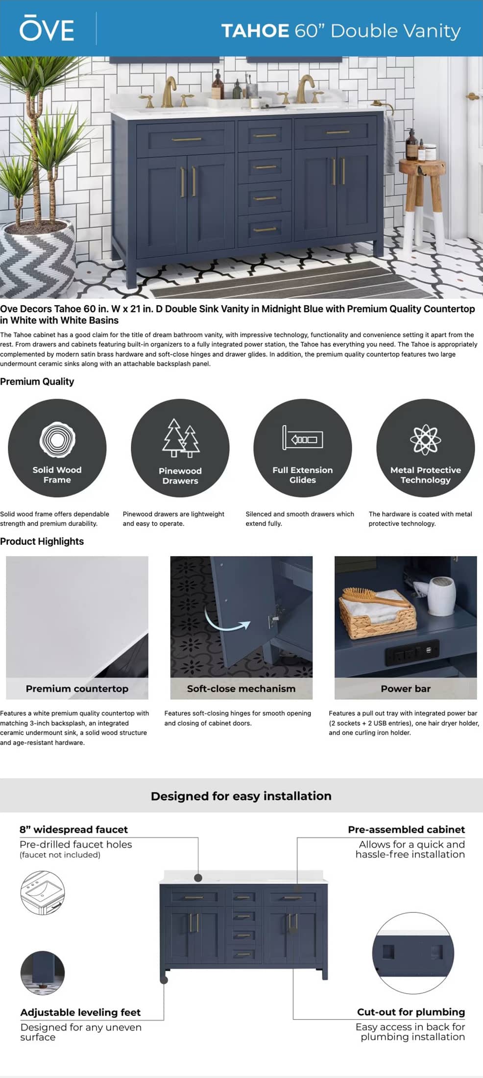 Ove Decors 60 Inch Double Vanity Details