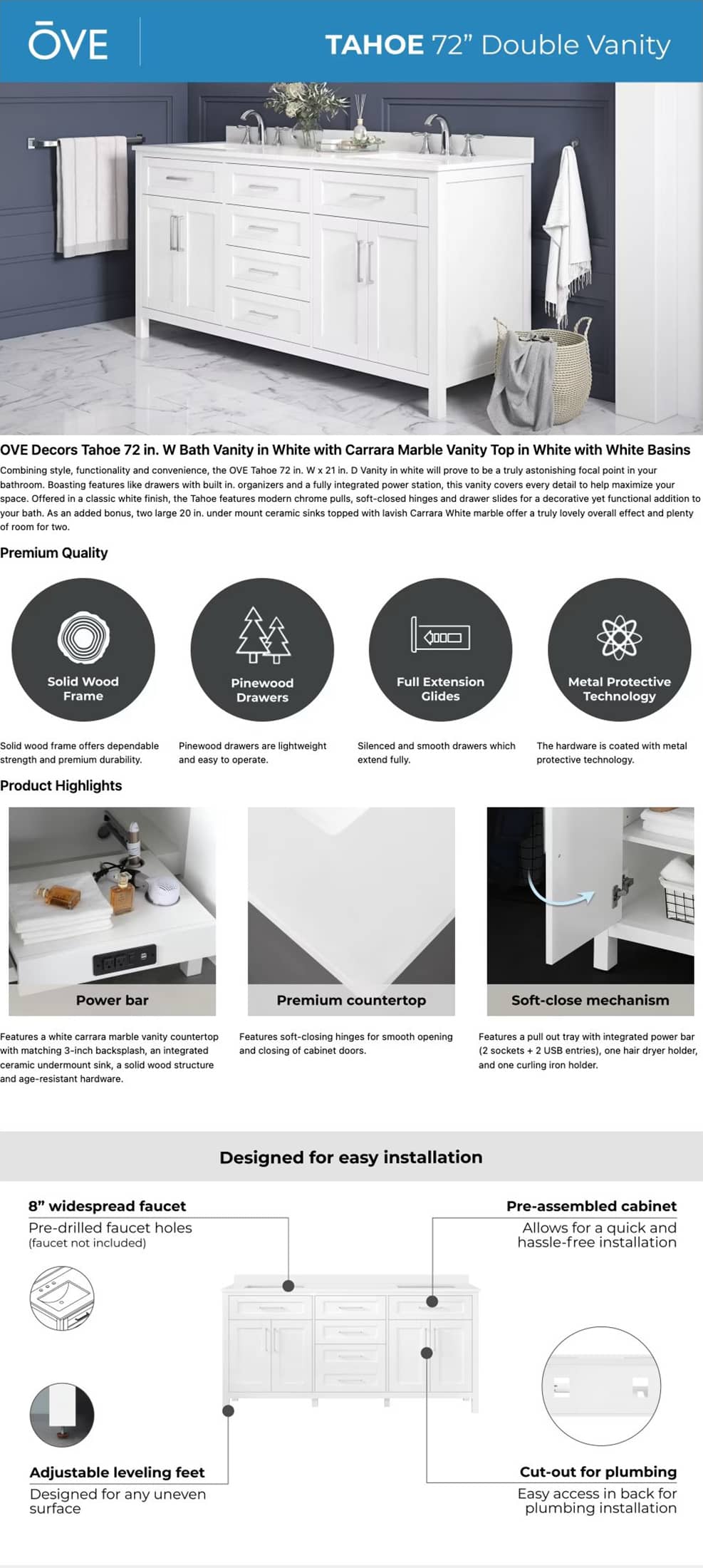 Ove Decors 72 Inch Double Vanity Details