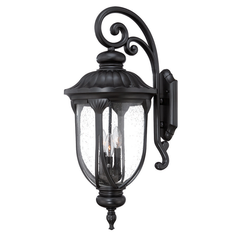 Photos - Floodlight / Street Light Clear Acclaim Lighting 2222 Laurens 3 Light Outdoor Wall Sconce with  Seeded Glass Matte Black Outdoor Lighting Wall Sconces 