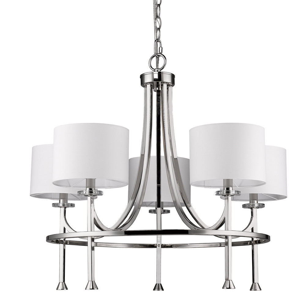 Photos - Chandelier / Lamp Acclaim Lighting IN11040 Kara 5 Light 28" Wide Single Tier Chandelier with White Fabric Shades and Crystal Accents Polished