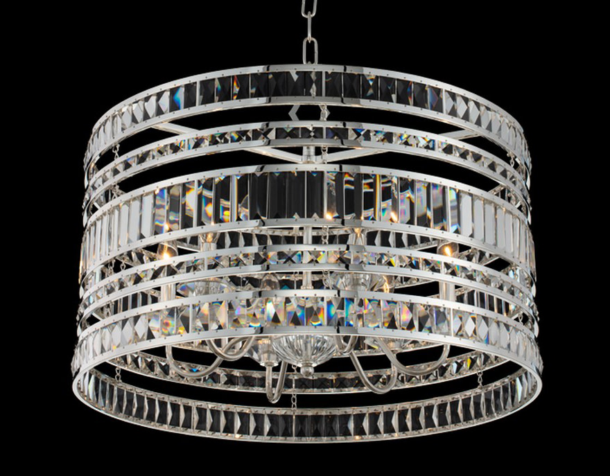 Photos - Chandelier / Lamp Allegri 037055-FR001 Strato 6 Light 26" Wide Crystal Drum Chandelier Polished Silver Indoor Lighting Chandeliers 037055-014 