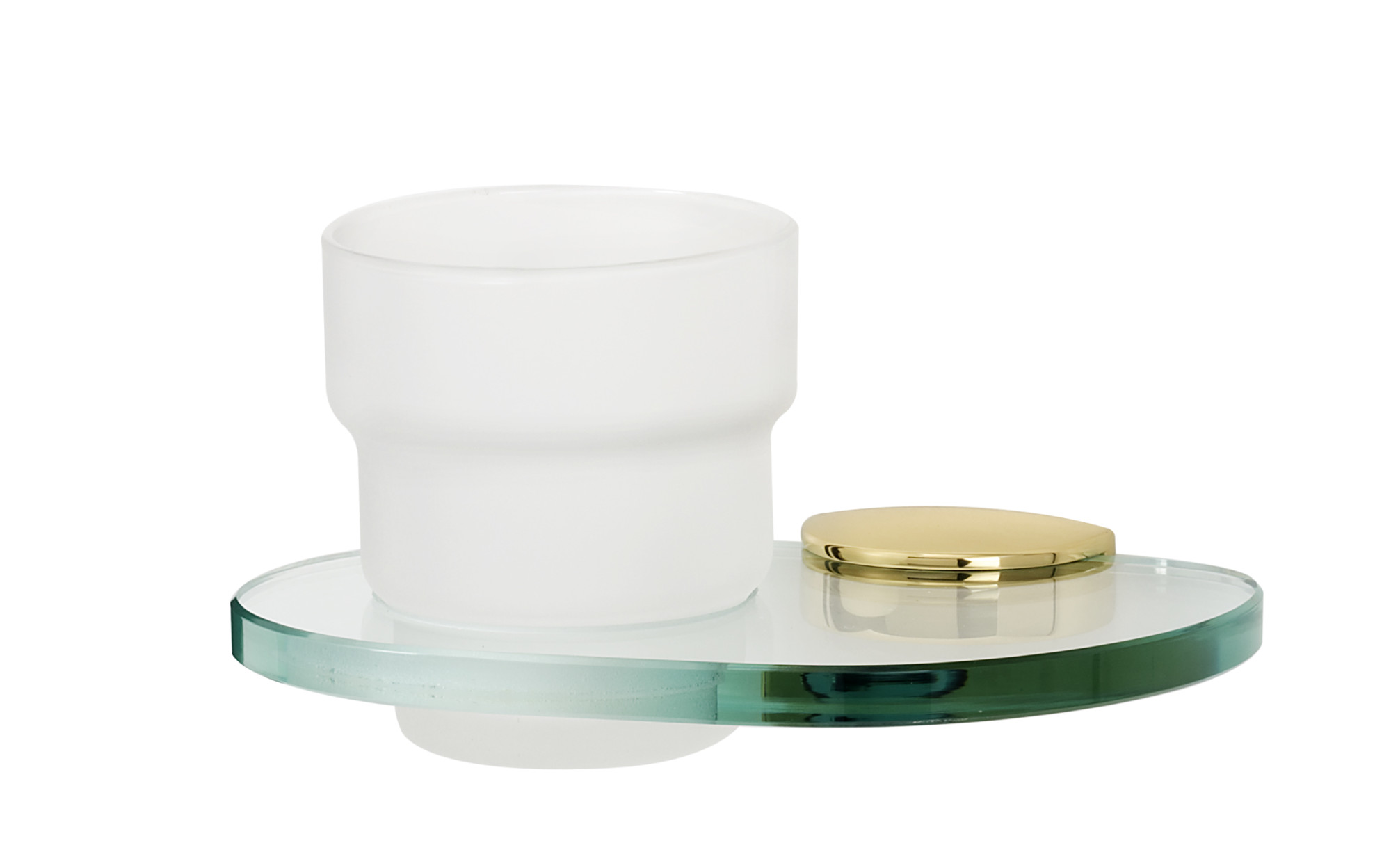 Photos - Toothbrush Holder Wide Alno A8970 Euro 7"  Floating Frosted Glass Bathroom Cup Tumbler with Brass Mount Bracket and Glass Shelf Polished Brass 