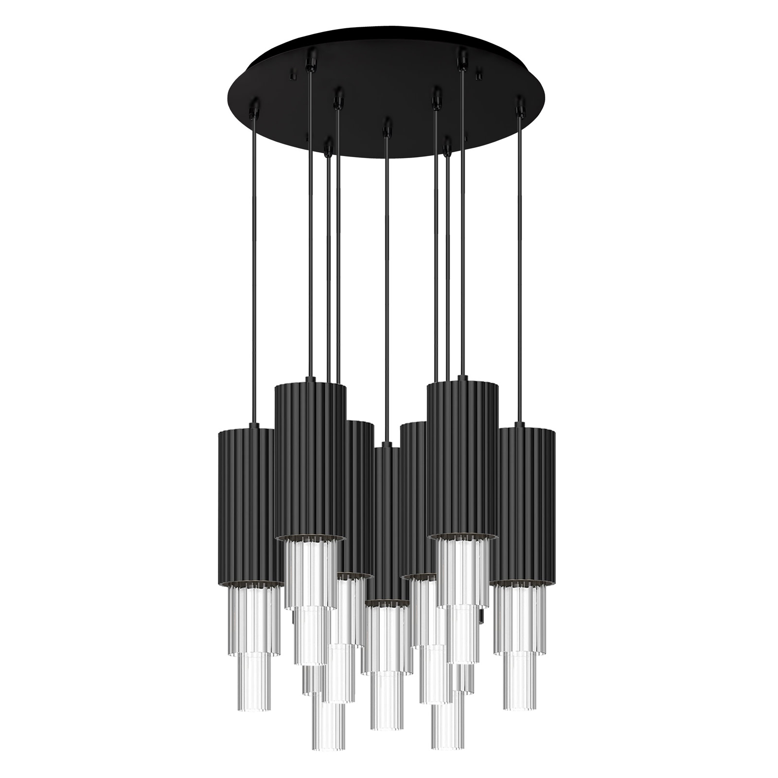 Photos - Chandelier / Lamp Alora Lighting MP502204-09 Bordeaux 19" Wide Lantern Chandelier Matte Black / Clear Ribbed Glass Indoor Lighting Chandeliers