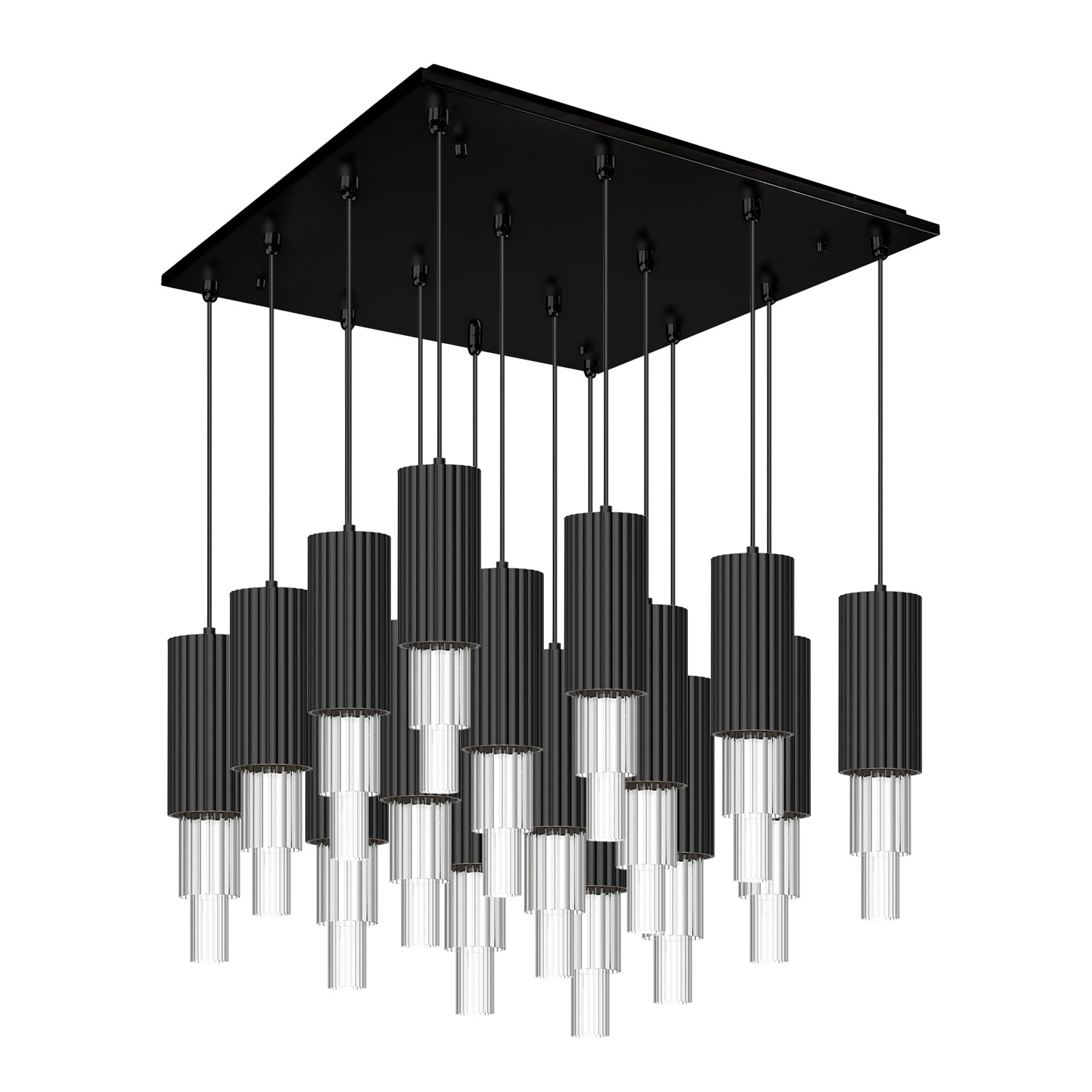 Photos - Chandelier / Lamp Alora Lighting MP502204-16 Bordeaux 20" Wide Lantern Chandelier Matte Black / Clear Ribbed Glass Indoor Lighting Chandeliers