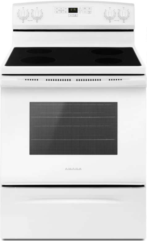 Photos - Cooker Amana AER6303MF 30 Inch Wide 4.8 Cu. Ft. Free Standing Electric Range with Keep Warm Setting White Cooking Appliances Ranges