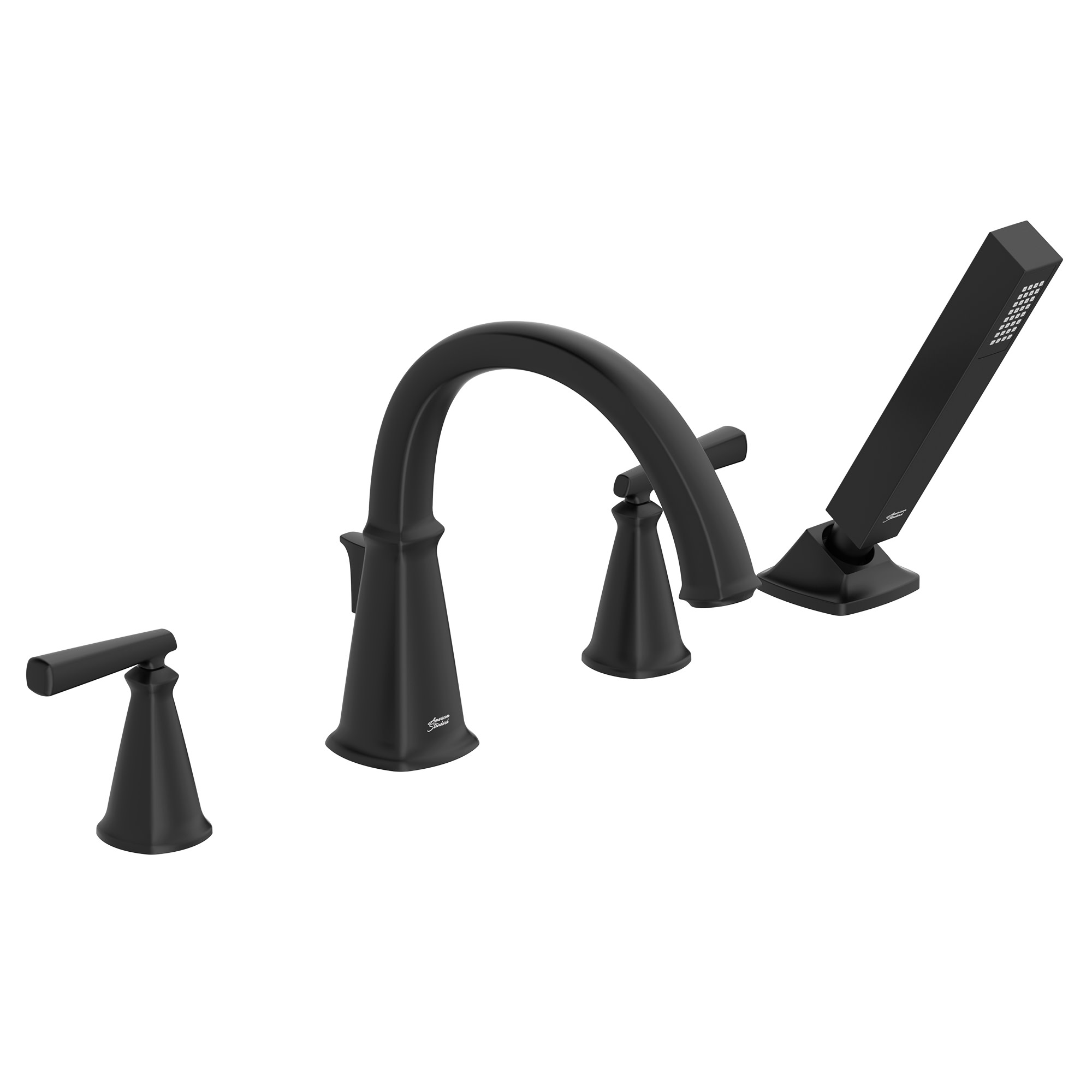 American Standard T018.901 Edgemere Deck Mounted Roman Tub Filler - Includes Hand Shower Matte Black Faucet Roman Tub Double Handle