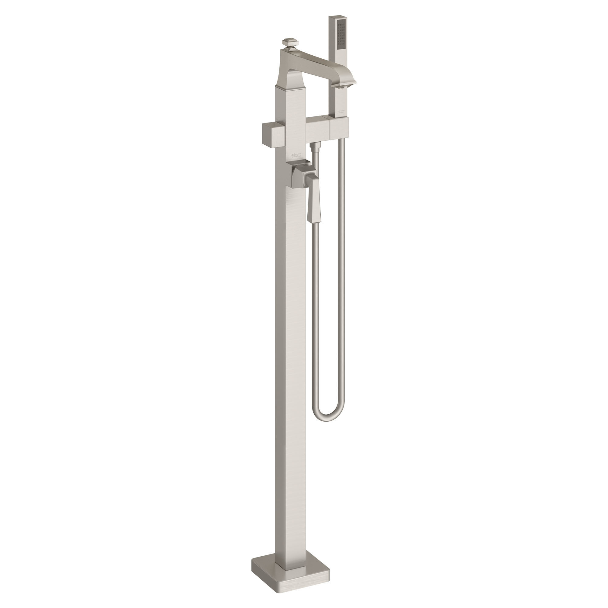 American Standard T455.951 Town Square S Floor Mounted Tub Filler with Built-In Diverter - Includes Hand Shower Brushed Nickel Faucet Tub Filler