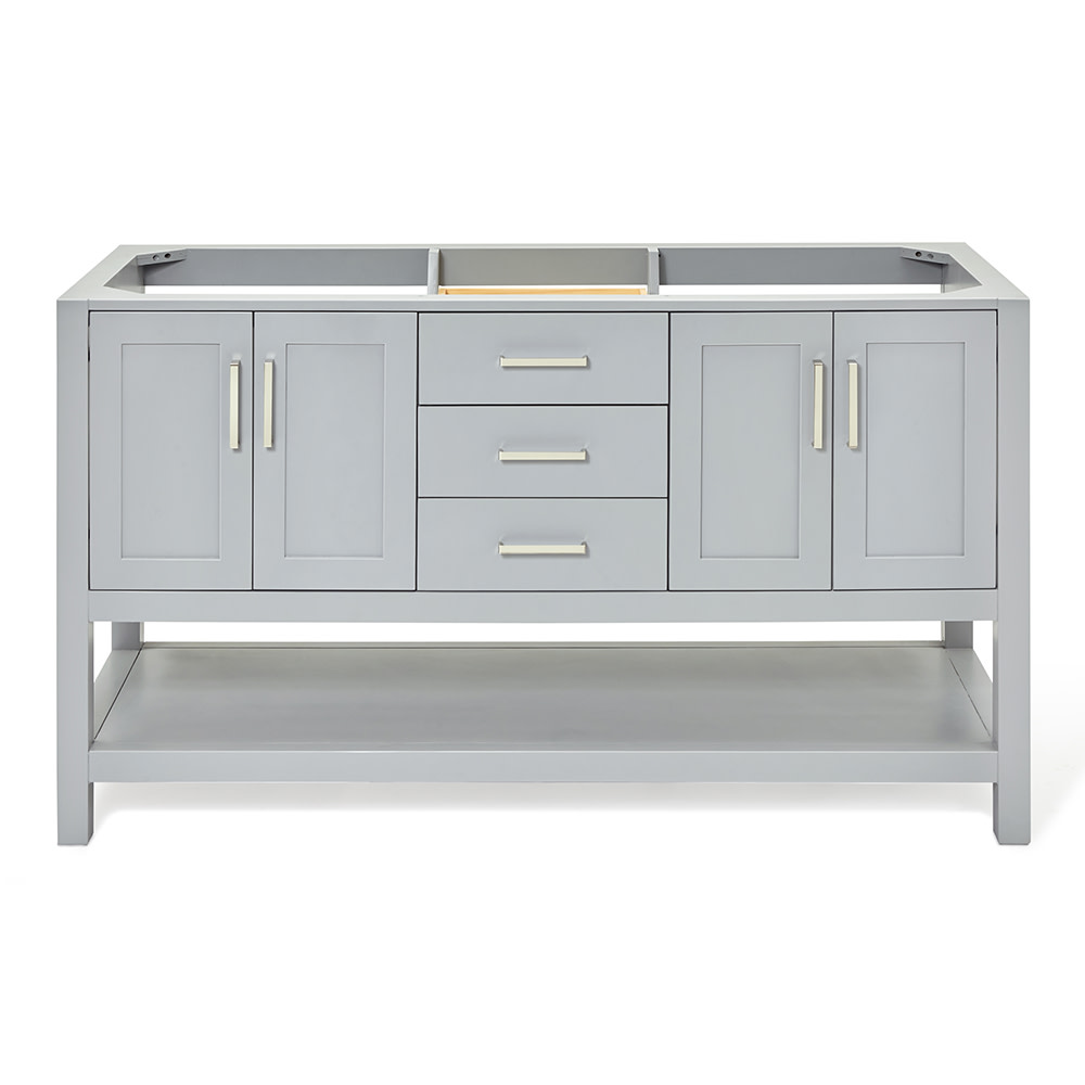 Ariel S060D-BC Magnolia 60" Double Free Standing Vanity Cabinet Only - Less Vanity Top Grey Bathroom Storage Vanity Cabinet Only Double