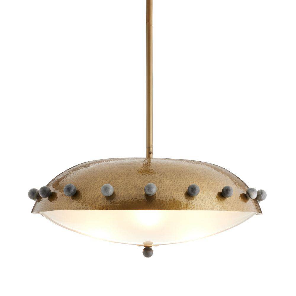Photos - Chandelier / Lamp Fenton Arteriors DSI09  3 Light 24" Wide Pendant with Hammered Iron and Frosted Glass Shades Antique Brass Indoor Lighting Pe 