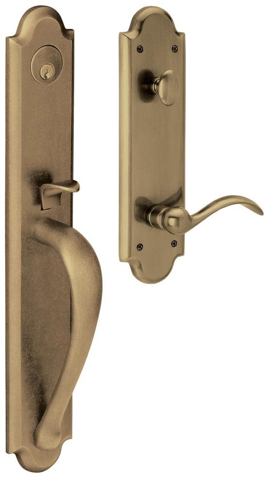 Baldwin 6402.LENT Boulder Full Escutcheon Left Handed Single Cylinder Handleset Satin Brass and Black Door Hardware Handlesets Keyed Entry Handlesets