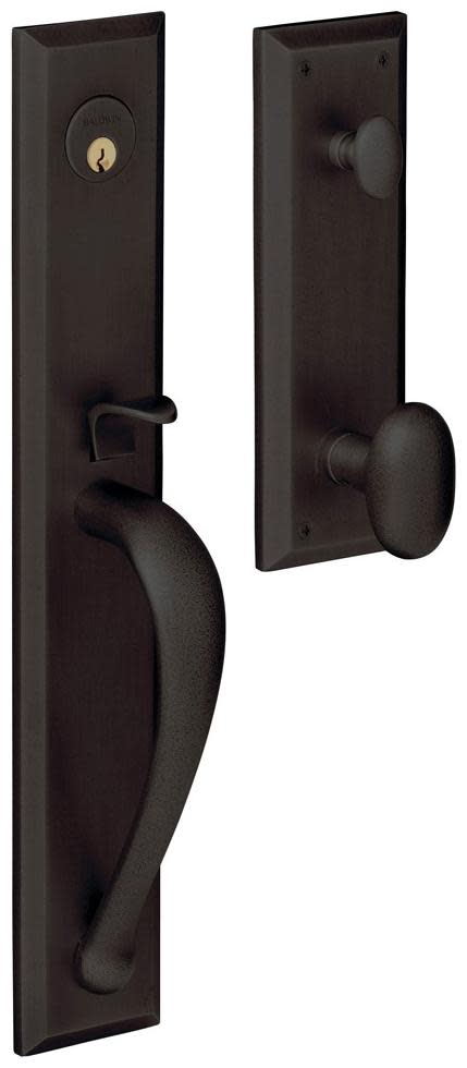 Photos - Interior Door Bronze Gym Baldwin 6403.ENTR Cody Style Full Escutcheon Single Cylinder Handleset with Interior Oval Knob Oil Rubbed Bronze Door Hardwa 