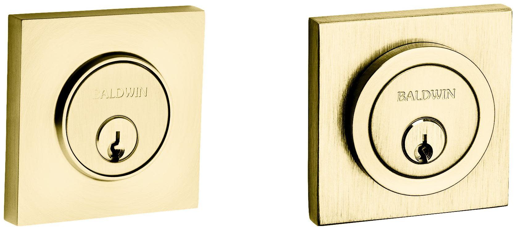 Baldwin 8221 Santa Monica Contemporary Square Double Cylinder Deadbolt Lifetime PVD Satin Brass Door Hardware Deadbolts Keyed Entry Deadbolts