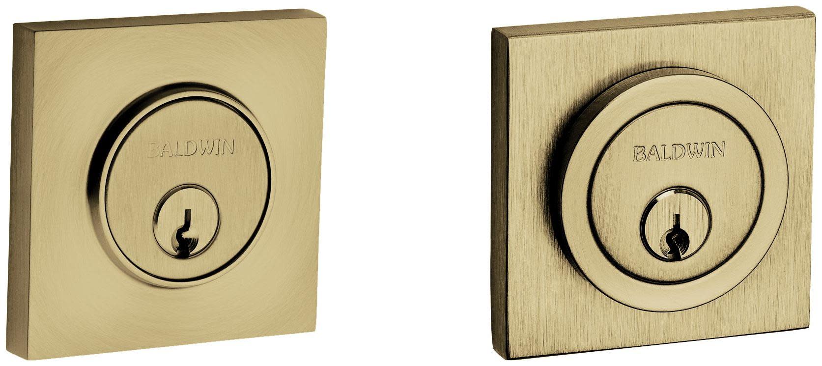 Baldwin 8221 Santa Monica Contemporary Square Double Cylinder Deadbolt Vintage Brass Door Hardware Deadbolts Keyed Entry Deadbolts