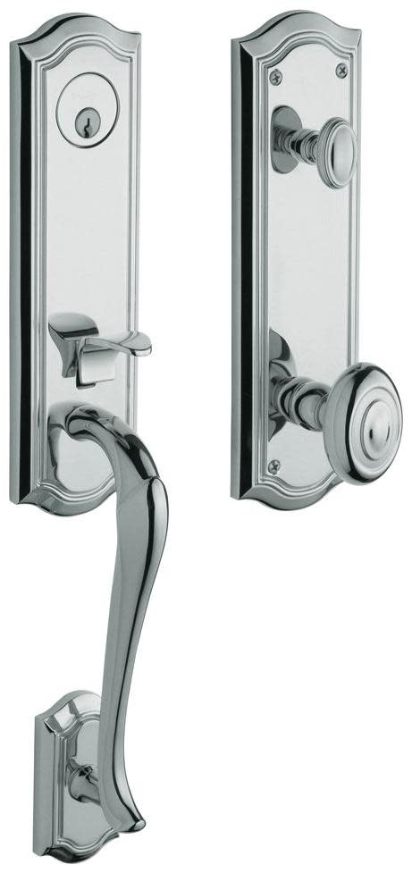Baldwin 85337.ENTR Bethpage One Piece Single Cylinder Keyed Entry Handleset with 5077 Interior Knob from the Estate Collection Polished Chrome Door
