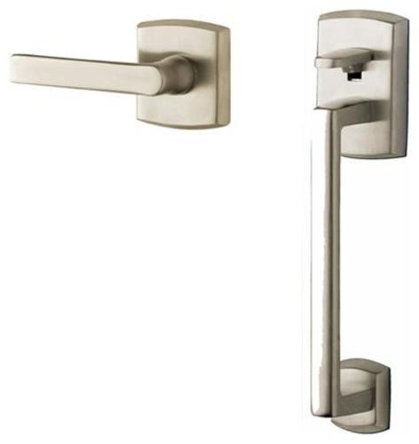 Baldwin 85386.ACRH Soho Sectional Entry Handle Set Kit with Interior Soho Lever Lifetime Satin Nickel Door Hardware Handlesets Handleset Handles