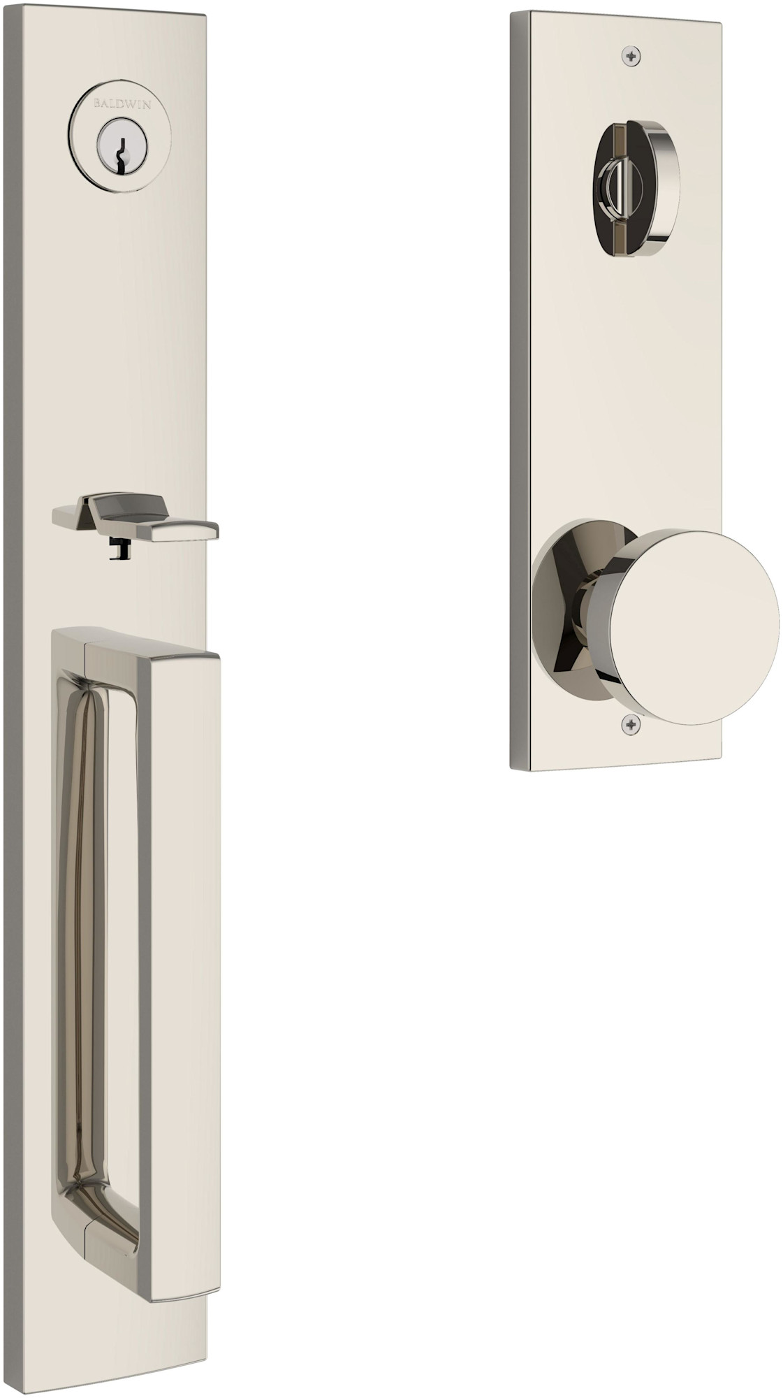Photos - Interior Door Santa Cruz Baldwin EE.SANxCON.CQE  Full Plate Single Cylinder Keyed Entry Handleset with Interior Contemporary Knob and Emerg 